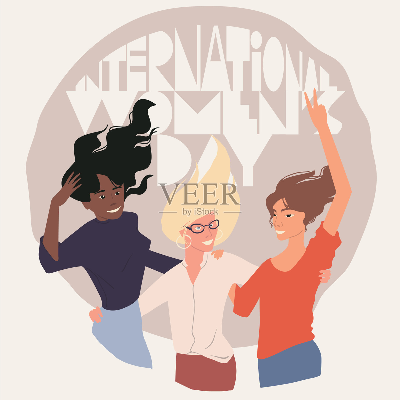 3个女孩的国际妇女节模板插画图片素材