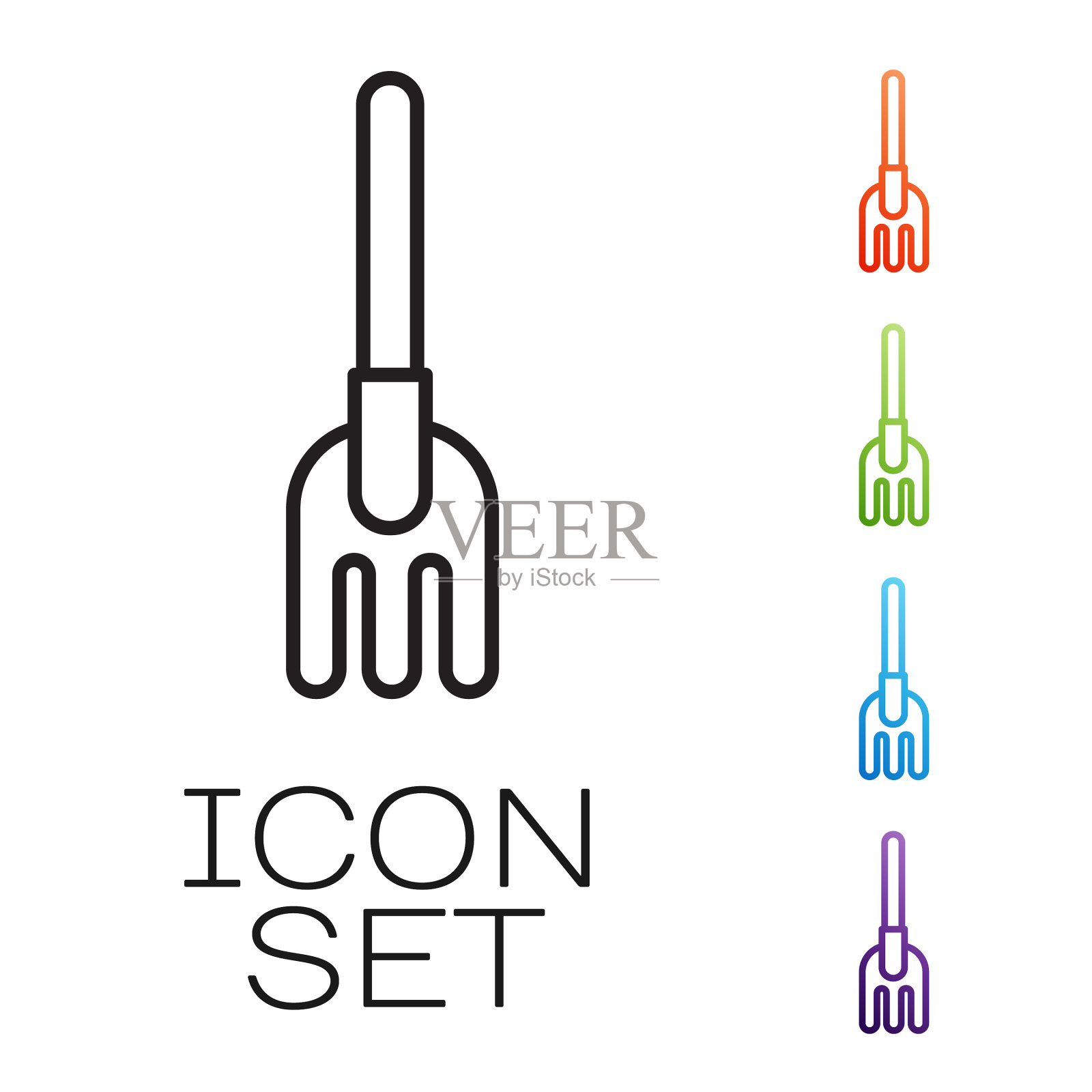 黑线花园耙图标孤立在白色图标素材