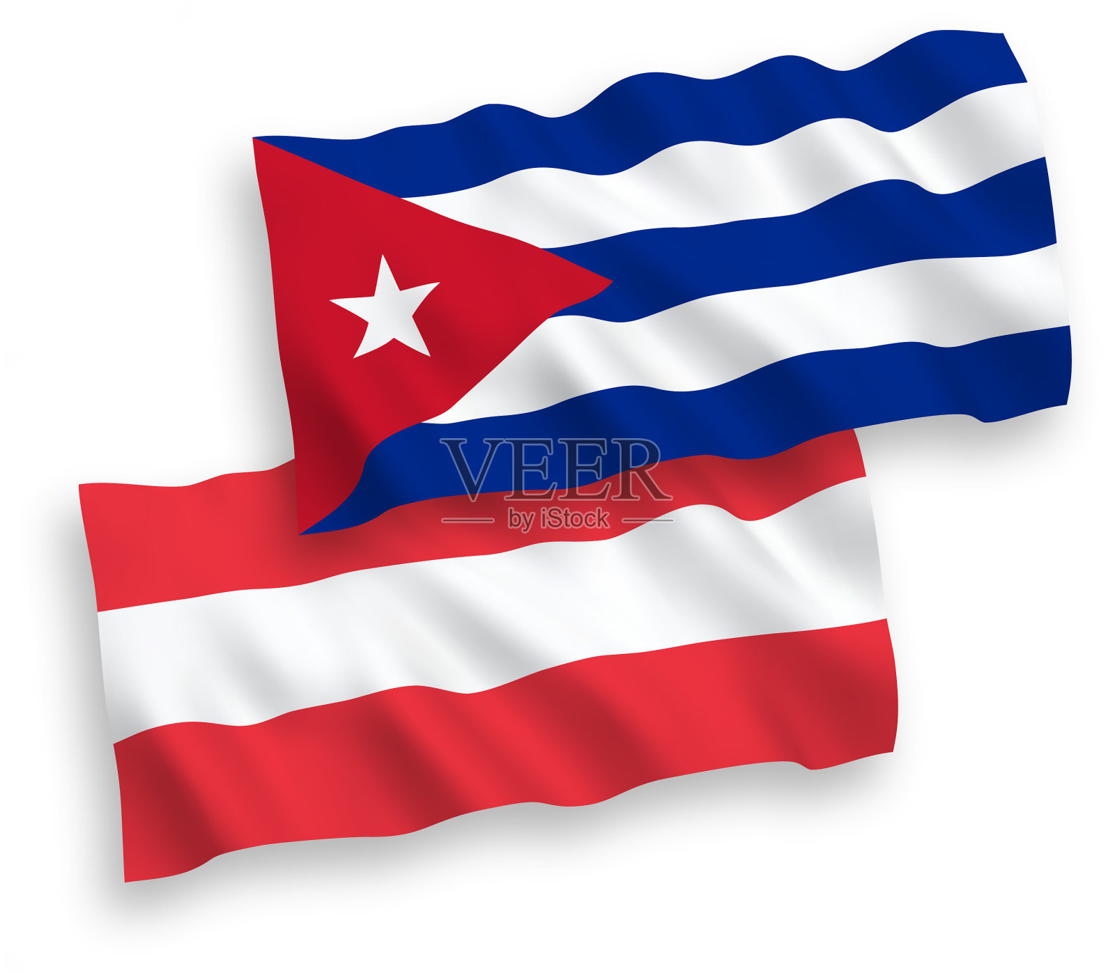 白色背景上的奥地利和古巴国旗设计元素图片