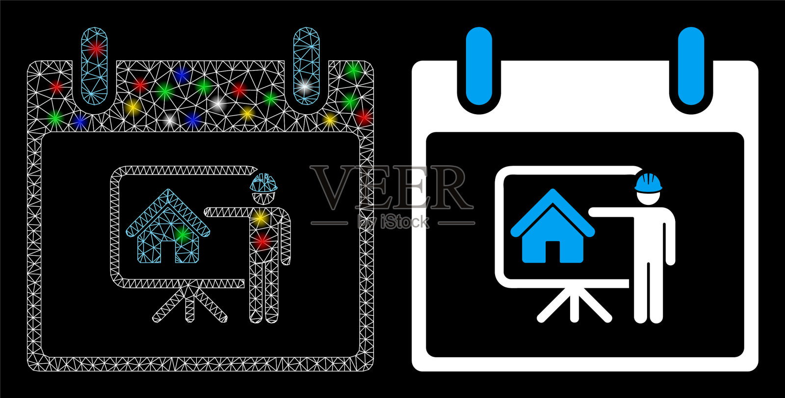 耀斑网钢丝框架房地产开发商日历图标素材