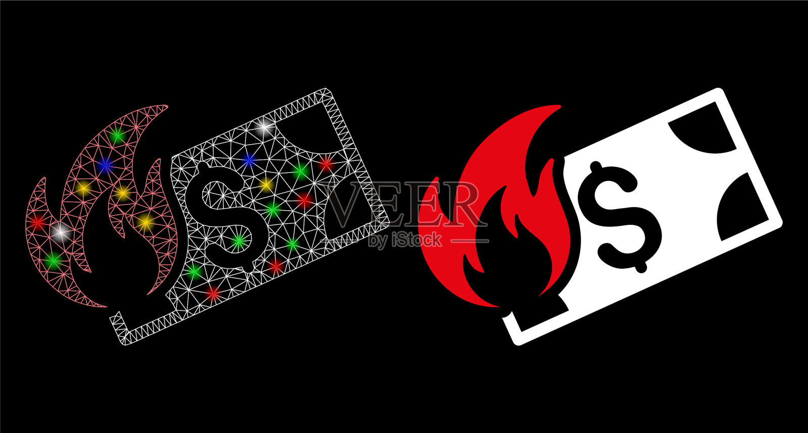 耀斑网网烧美元钞票图标用插画图片素材