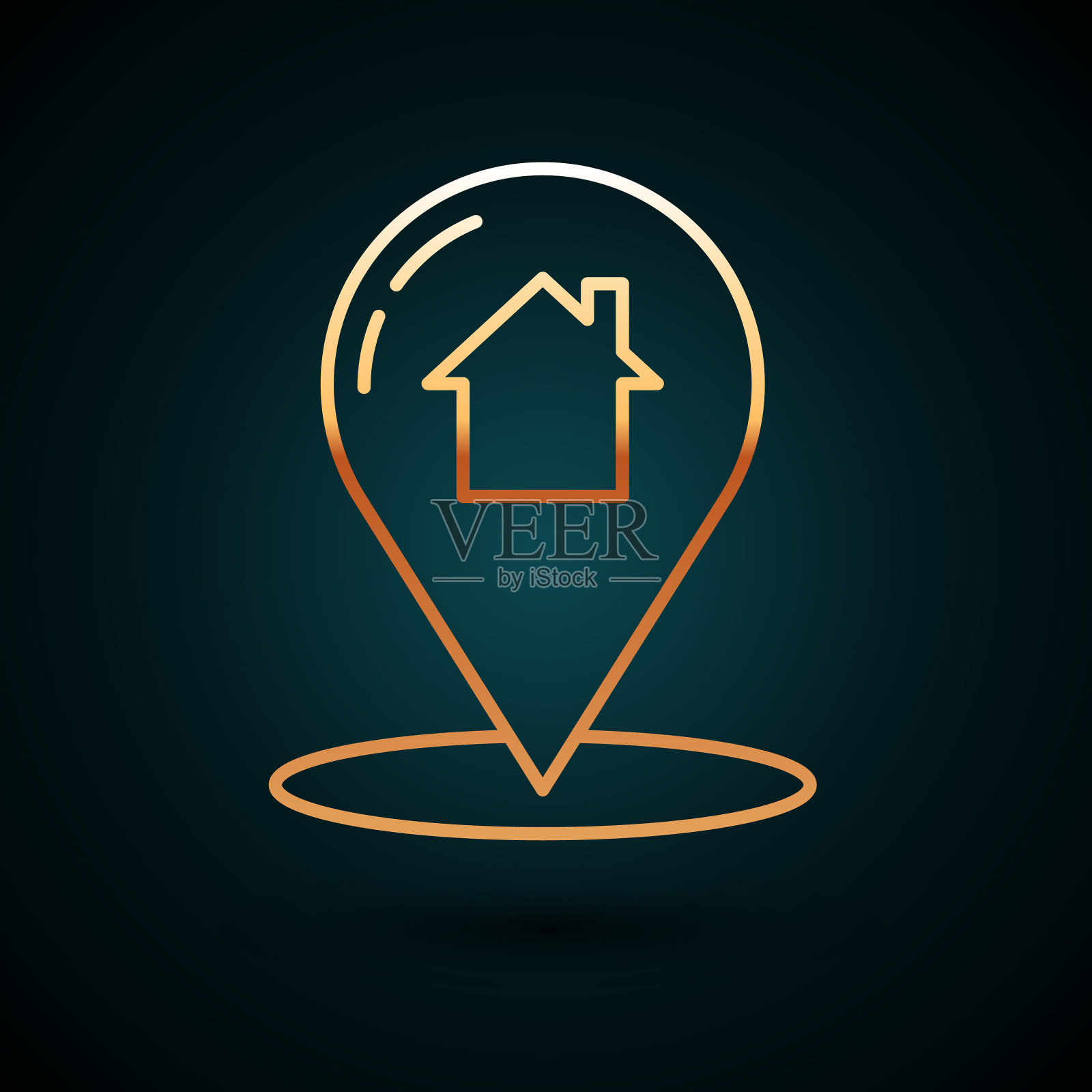 金线地图指针与房子图标隔离插画图片素材