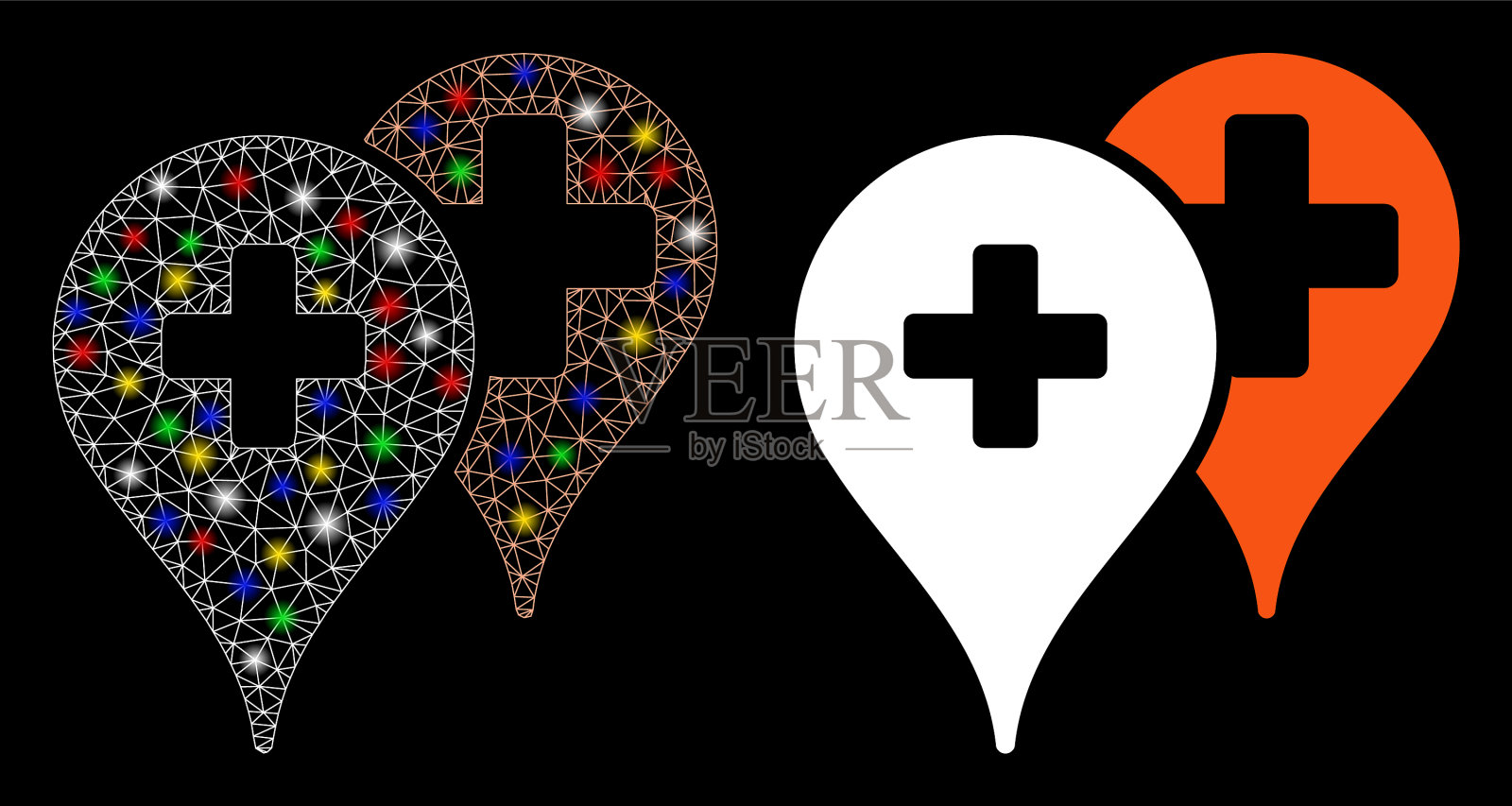 耀斑网钢丝框架医疗地图标记图标图标素材