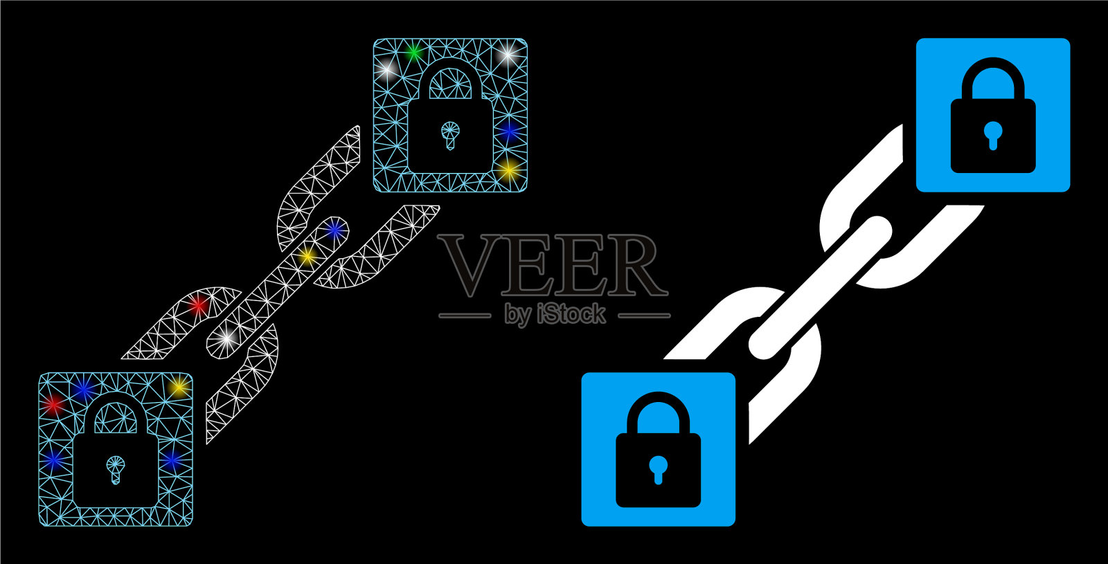闪光网线框锁定区块链图标插画图片素材