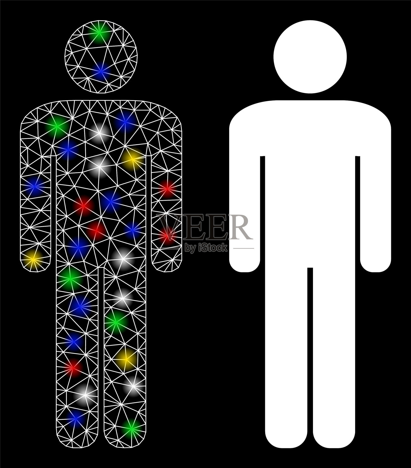 发光的网状网络人图标耀斑插画图片素材