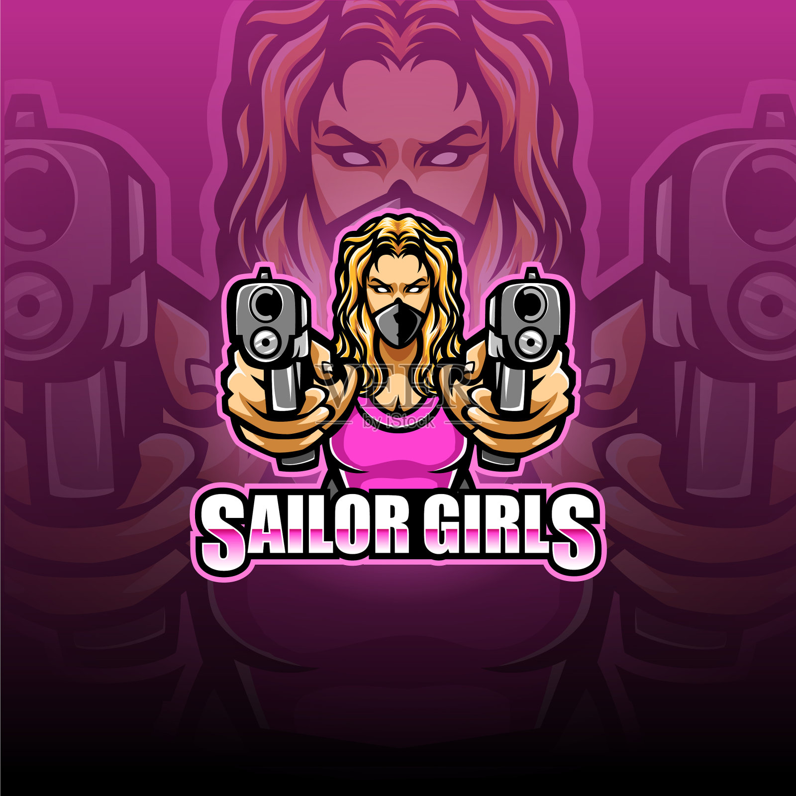 水手女孩电子竞技吉祥物标志插画图片素材