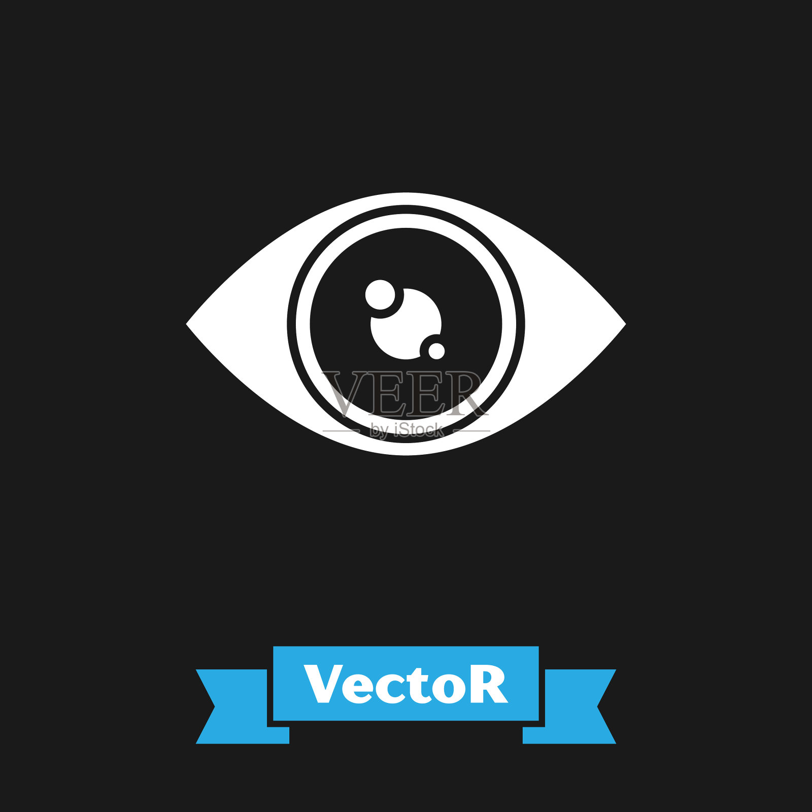 白色眼睛图标孤立在黑色背景插画图片素材