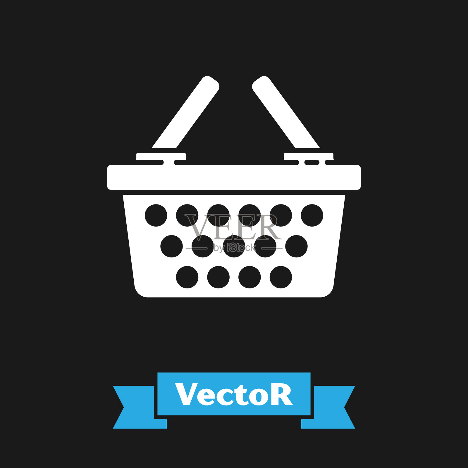 白色购物篮图标孤立在黑色插画图片素材