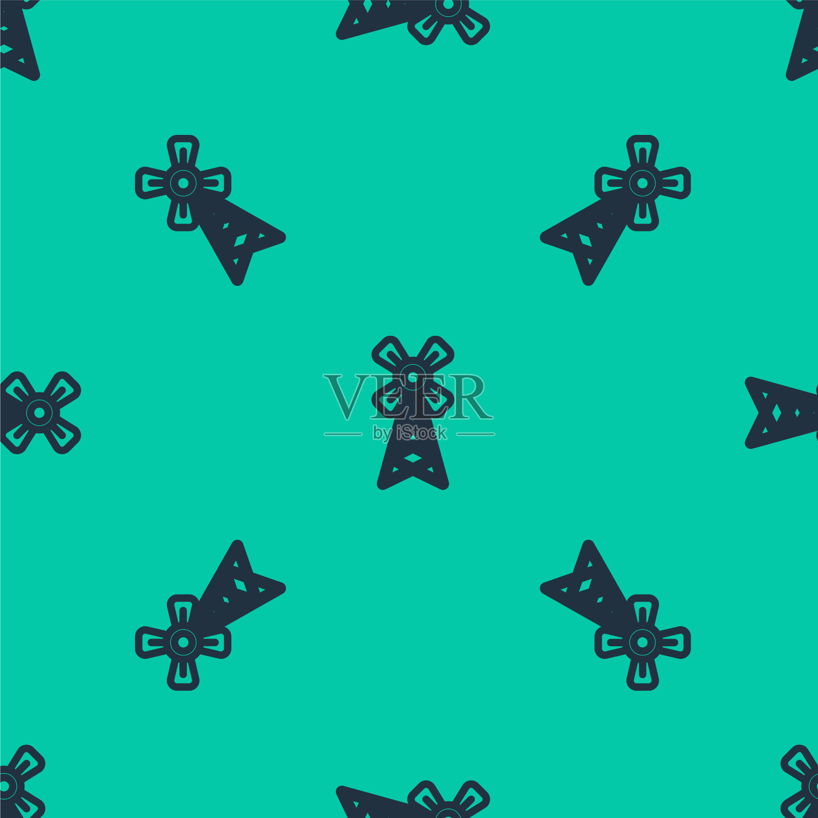 蓝线风车图标孤立无缝图案插画图片素材