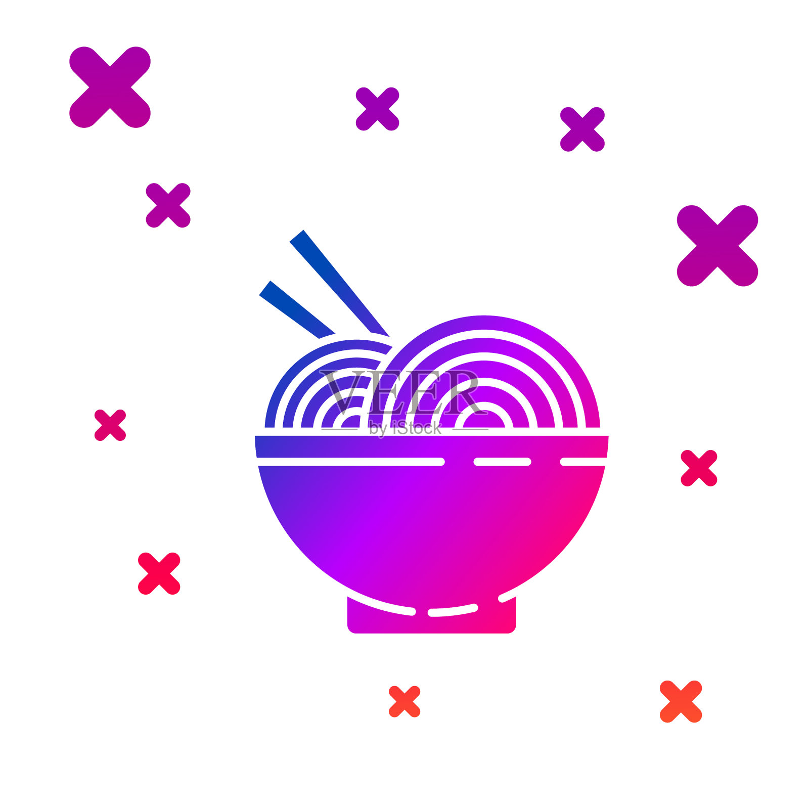 亚洲面条的颜色在碗和筷子图标插画图片素材