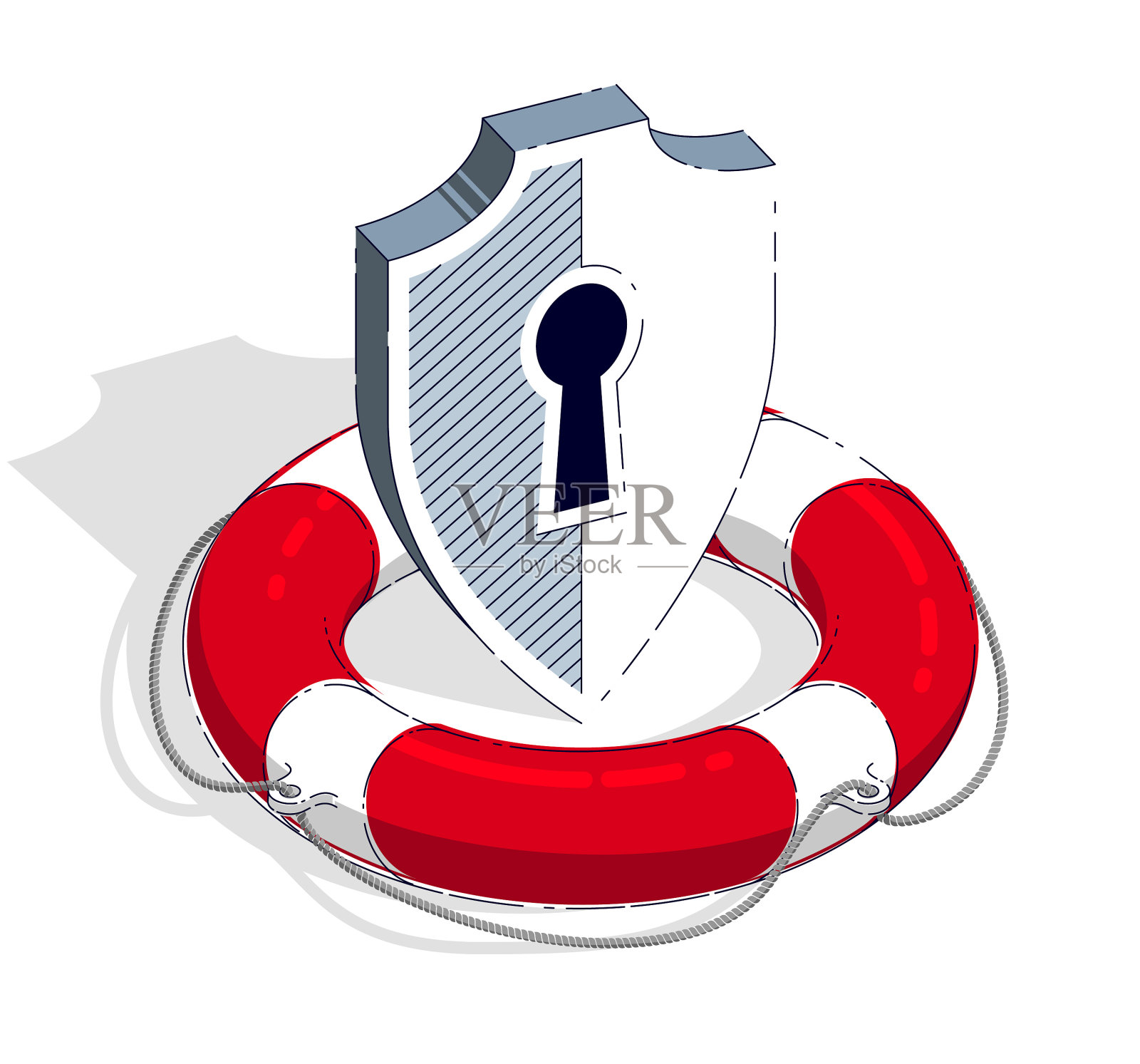 保护和援助概念救生圈和护盾设计元素图片