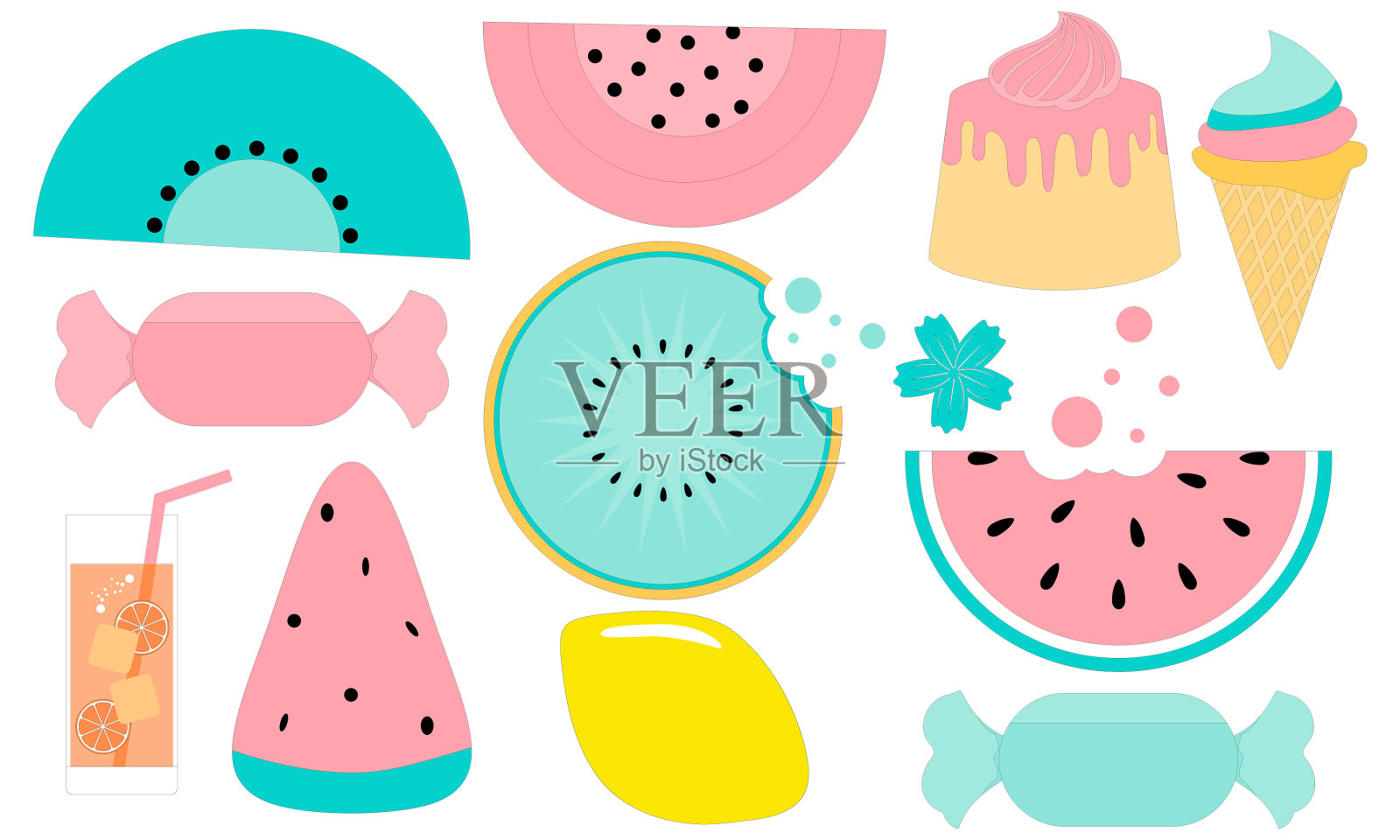 设定夏季和假期元素可爱的卡通插画图片素材