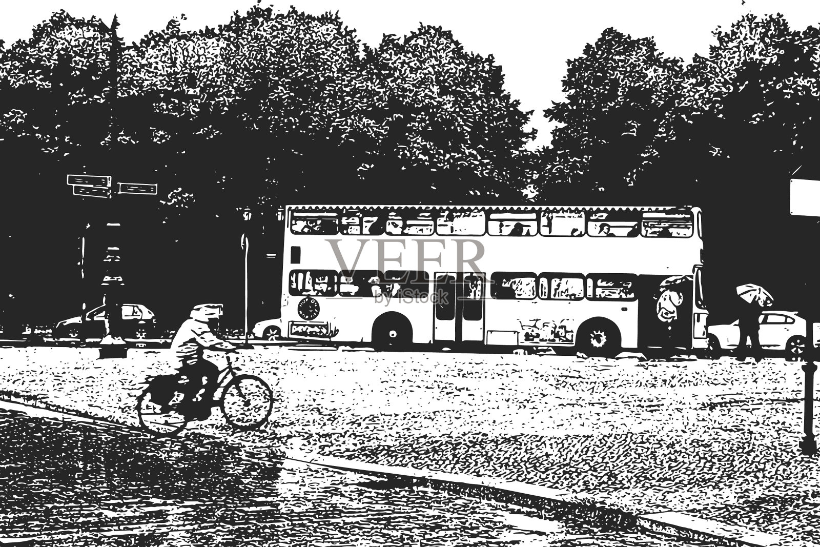 观光巴士复古手绘素描插画图片素材