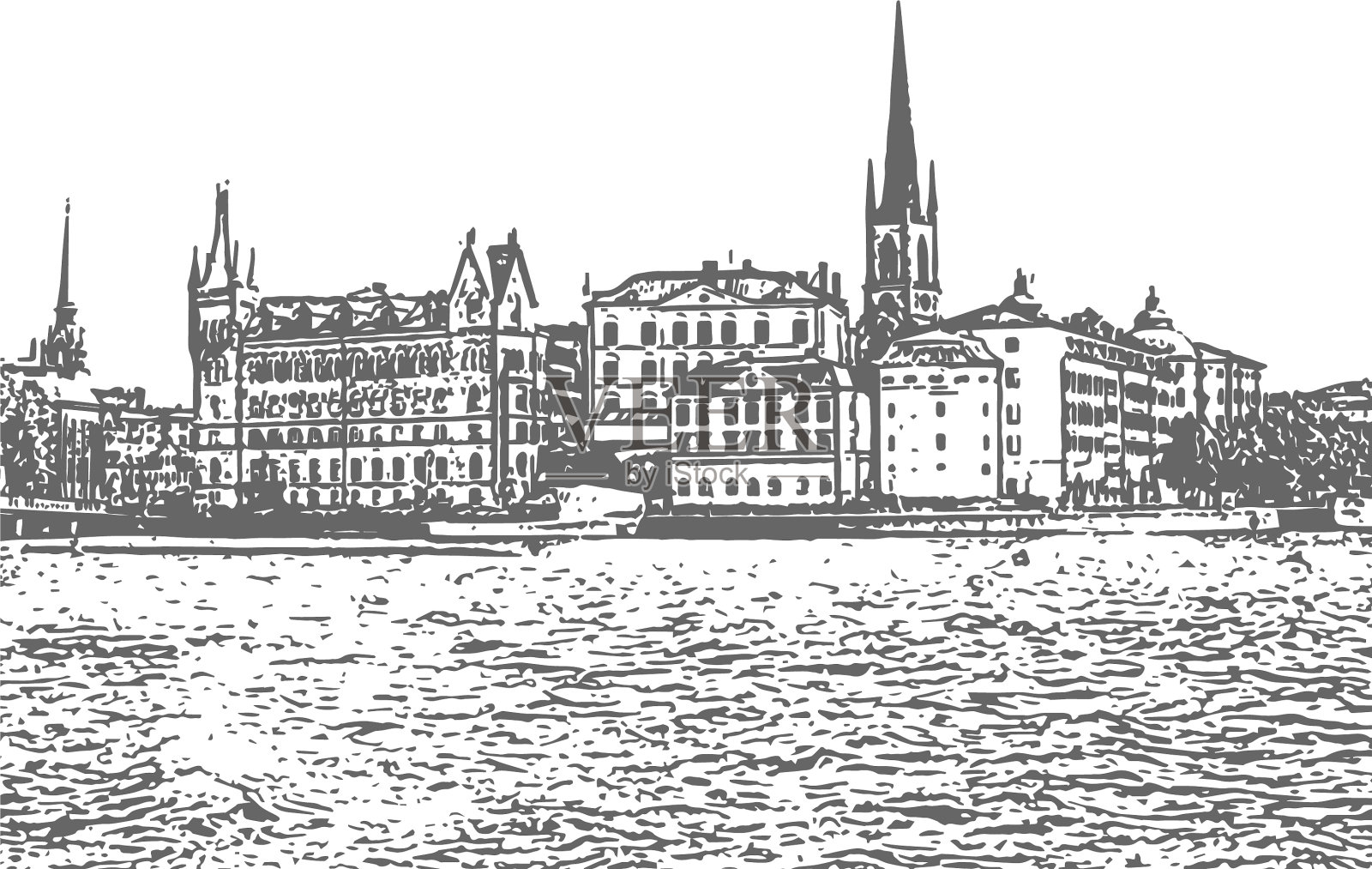 斯德哥尔摩复古手绘素描插画图片素材