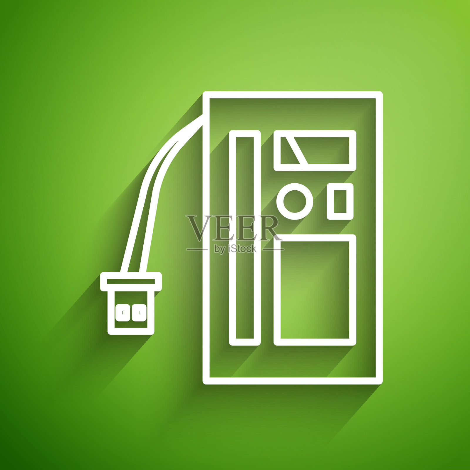 白线电池图标隔离在绿色插画图片素材