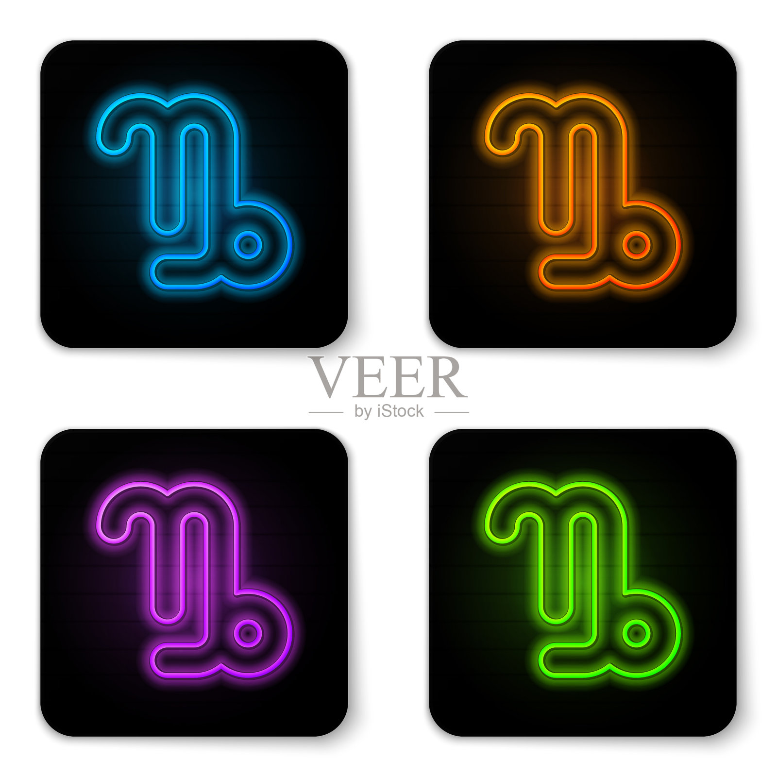 发光的霓虹灯摩羯座星座图标孤立图标素材