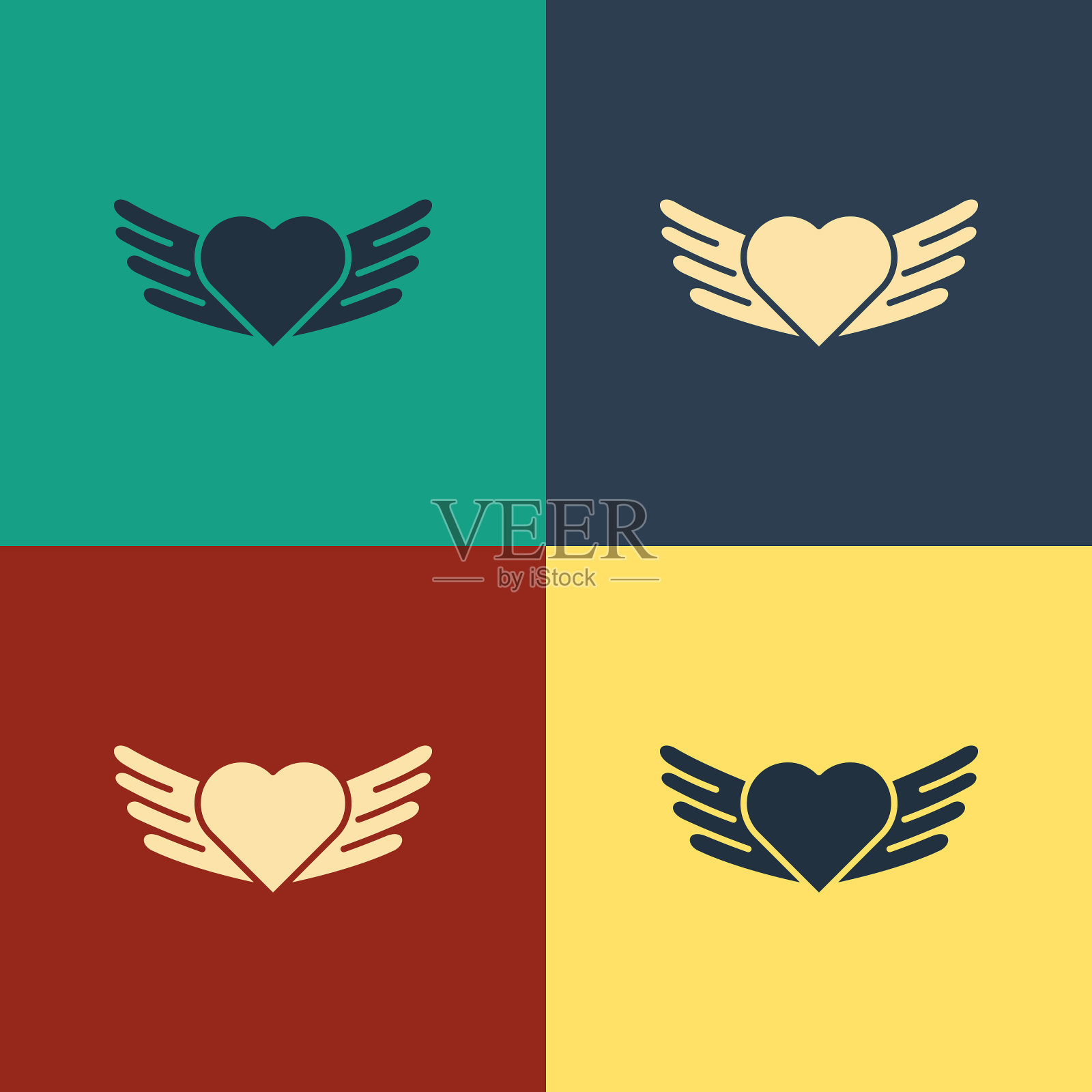 颜色心与翅膀图标孤立的颜色图标素材