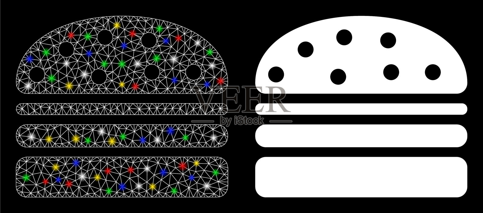 明亮的网格胴体汉堡包图标与光插画图片素材