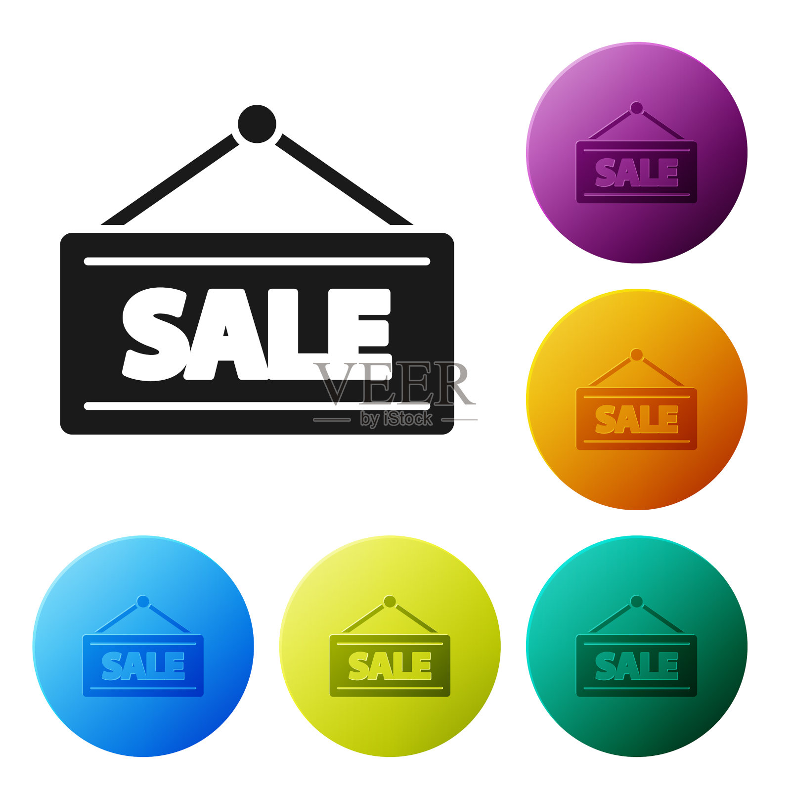 黑色悬挂标志与文字销售图标隔离图标素材