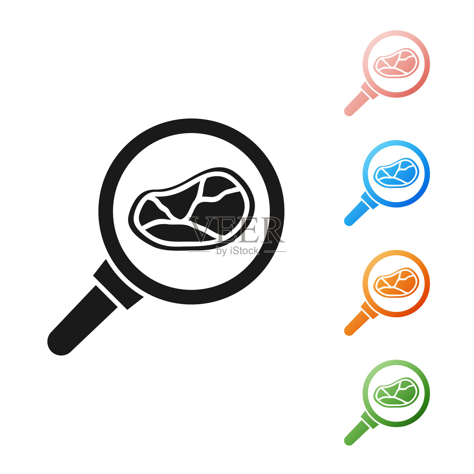 黑牛排肉在煎锅图标孤立上插画图片素材