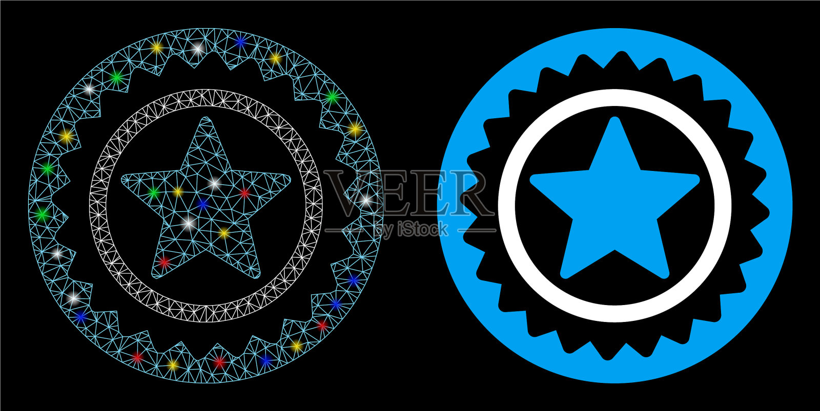 耀斑网网星奖章印章图标与耀斑插画图片素材