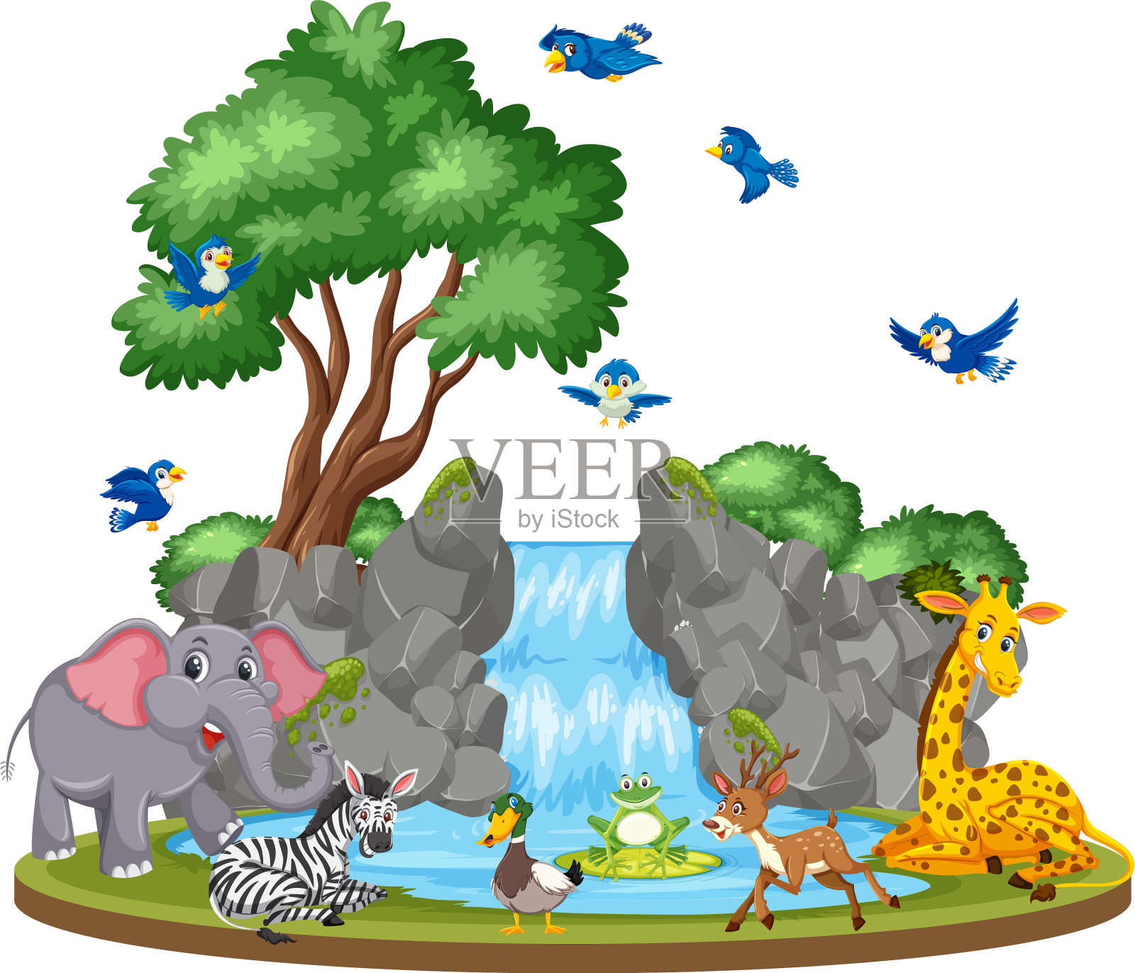 背景场景动物和瀑布插画图片素材