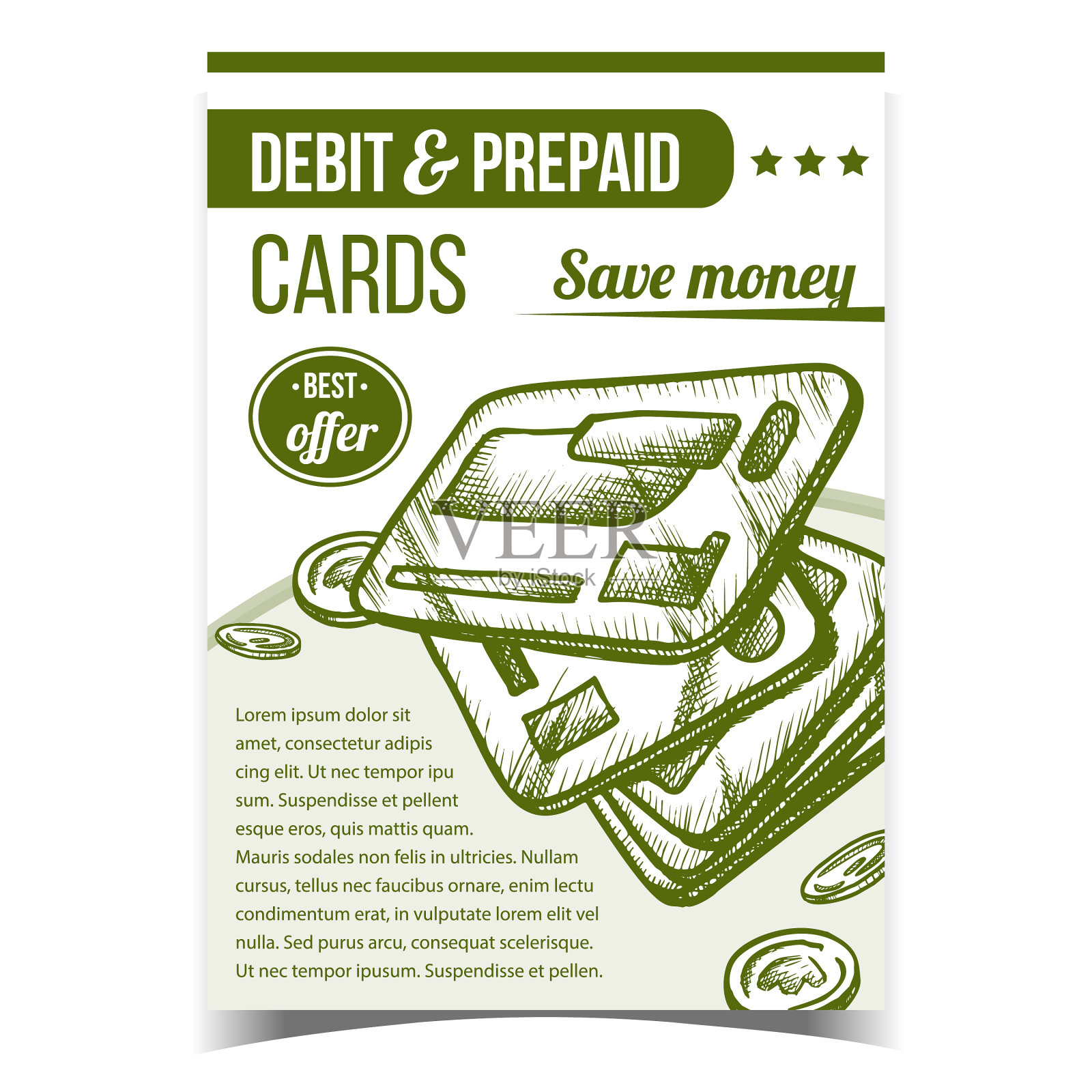 借记卡和预付卡广告海报插画图片素材