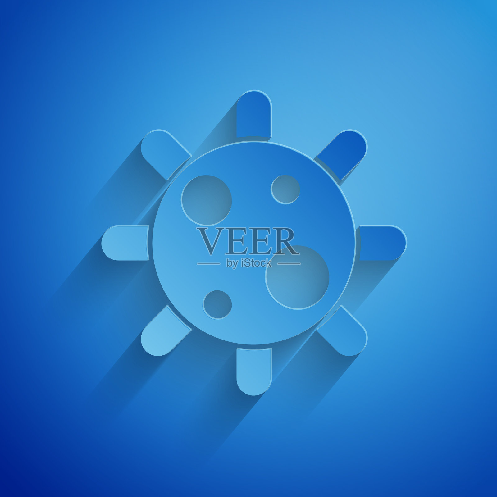 剪纸细菌图标孤立在蓝色插画图片素材