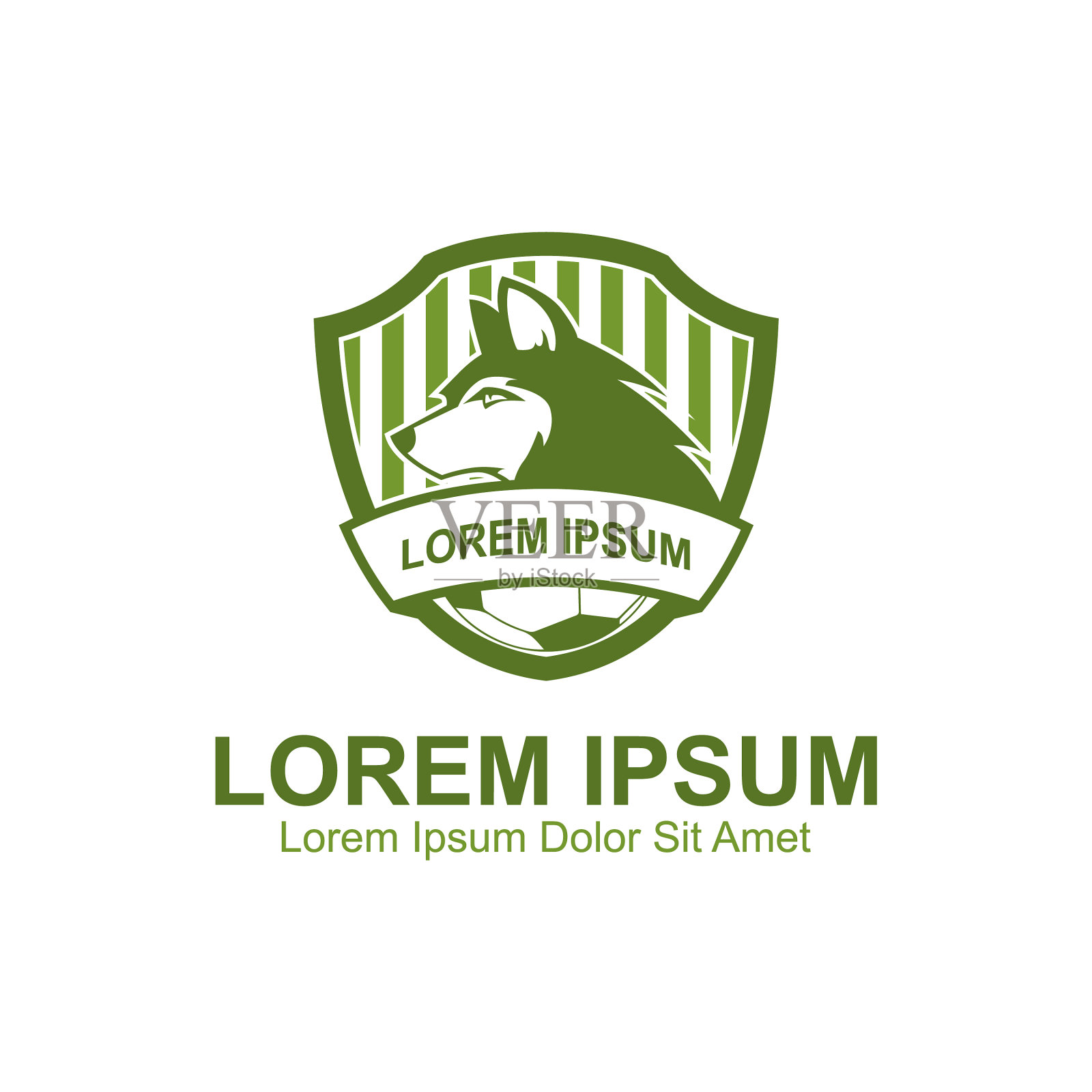 绿狼盾徽标志模板插画图片素材