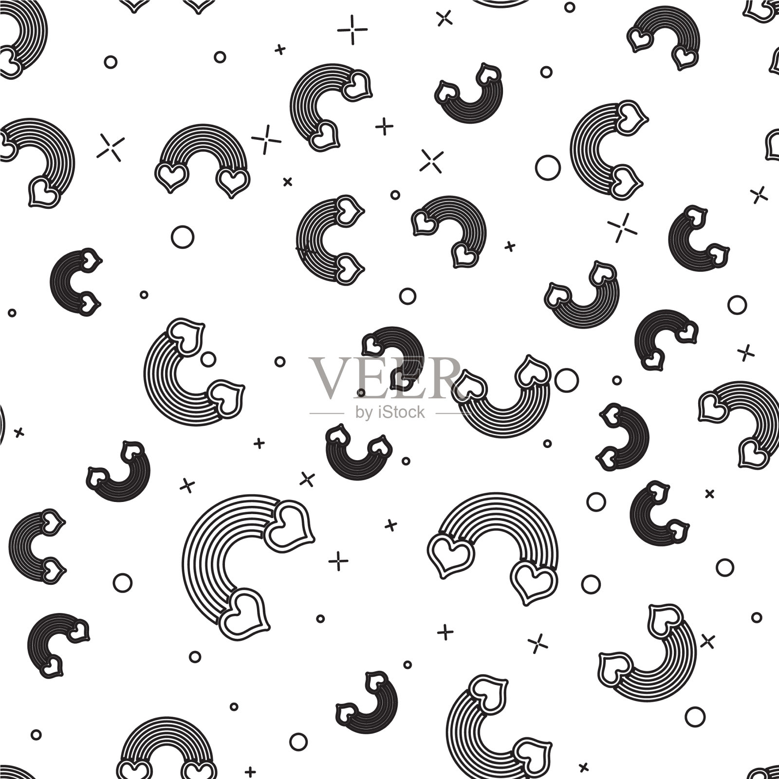 黑线彩虹与心的图标隔离插画图片素材