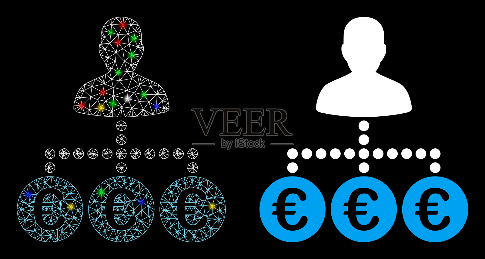 发光的网状网络欧元支付图标与flash插画图片素材