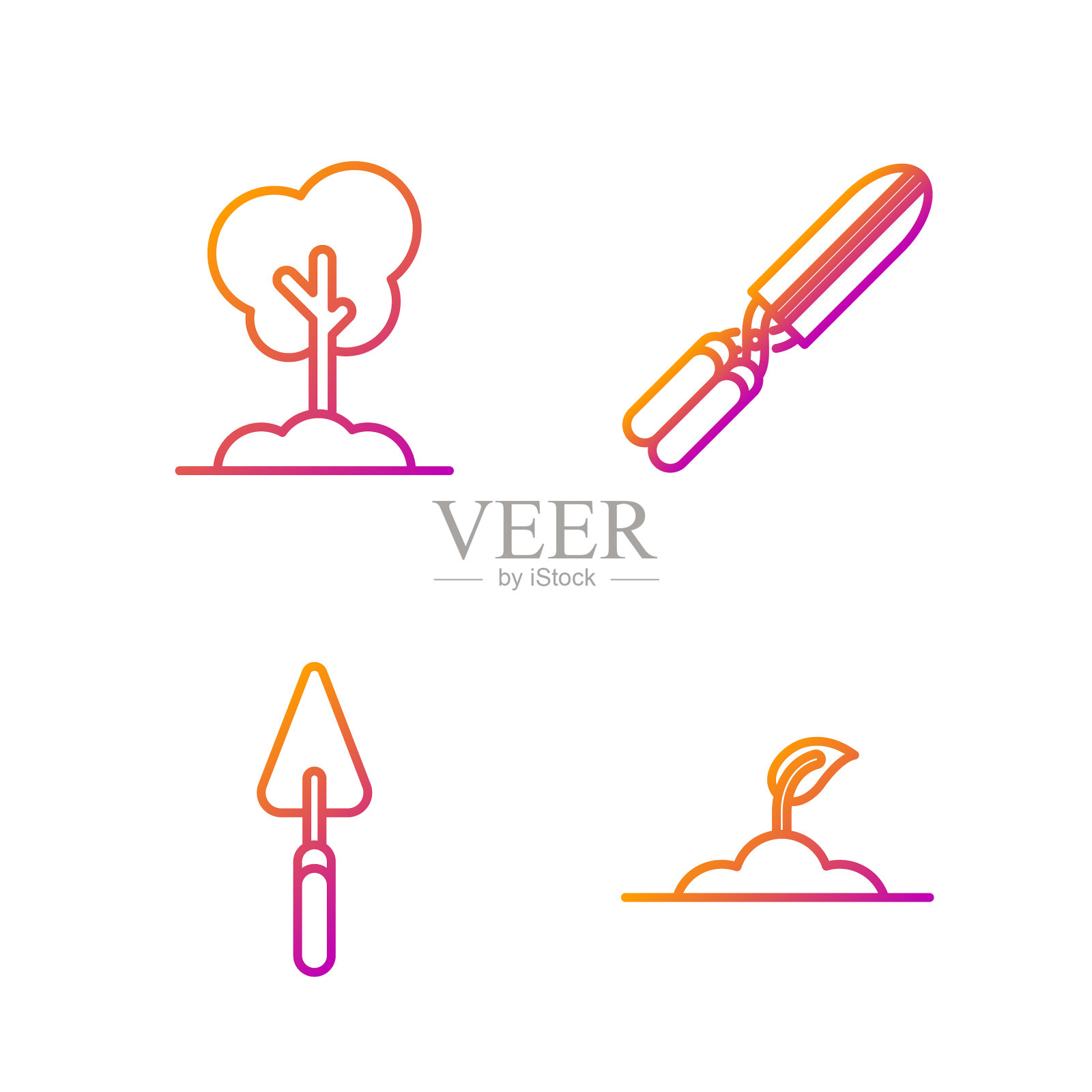 设线芽园泥铲、铁锹或铁铲图标素材