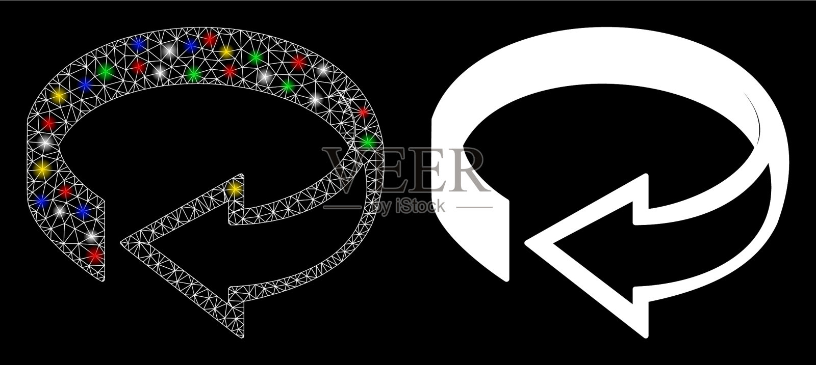 明亮的网格2d 3d旋转图标与光点插画图片素材