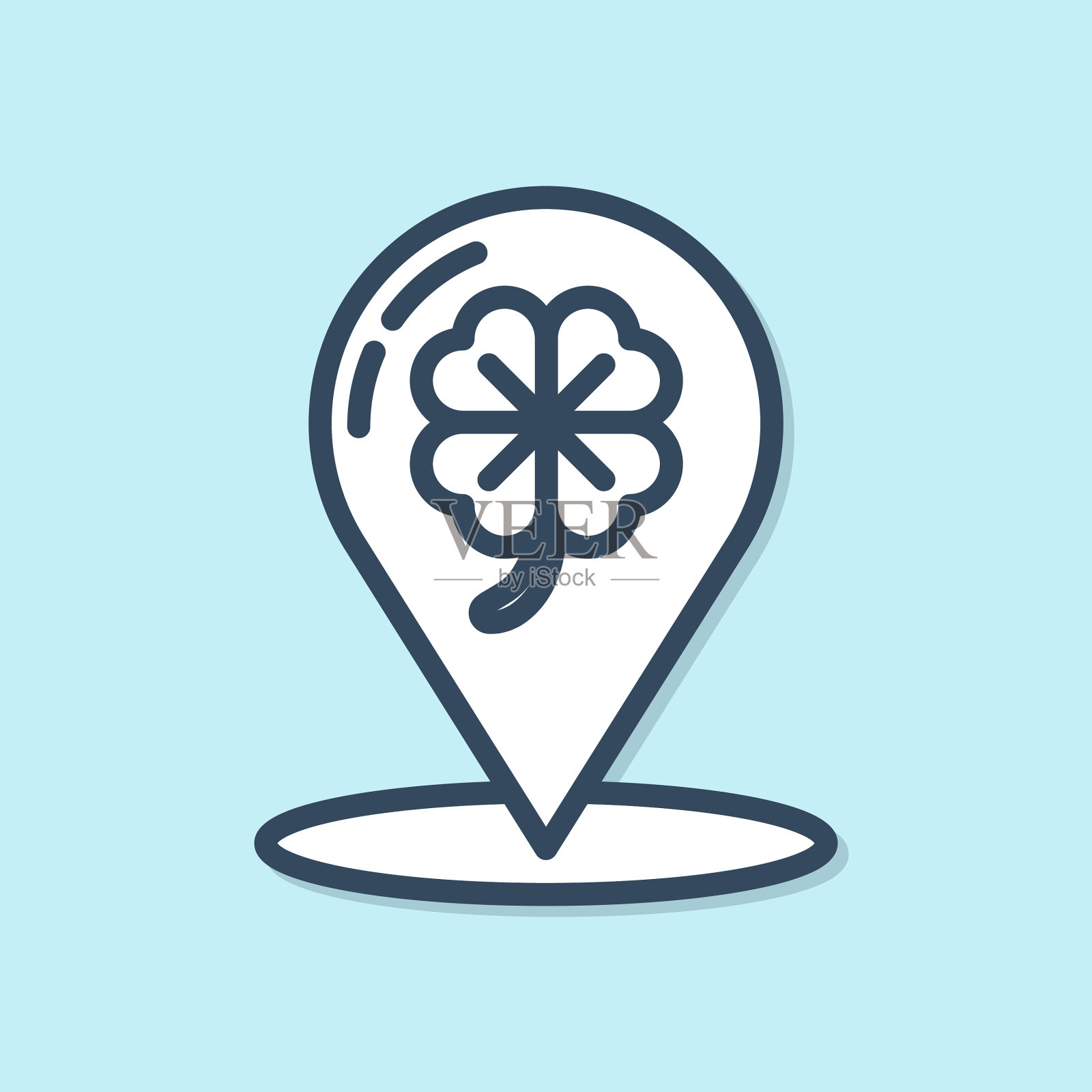 蓝线四叶三叶草图标孤立在蓝色插画图片素材