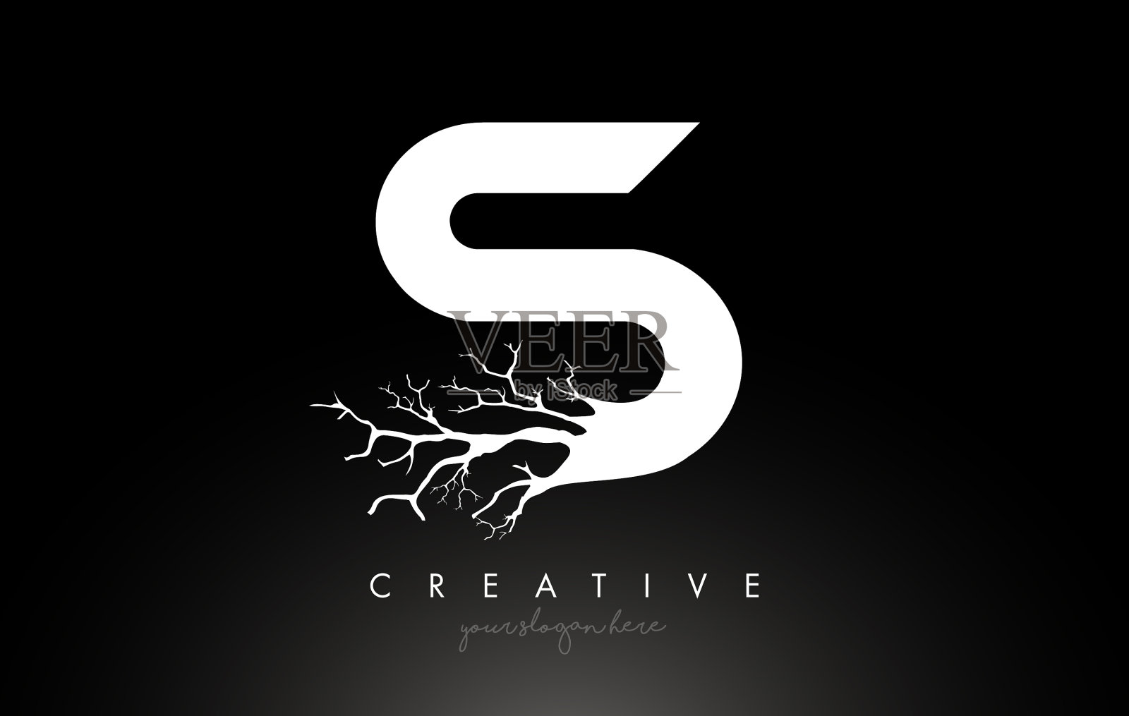 字母设计标志与创意树枝s插画图片素材