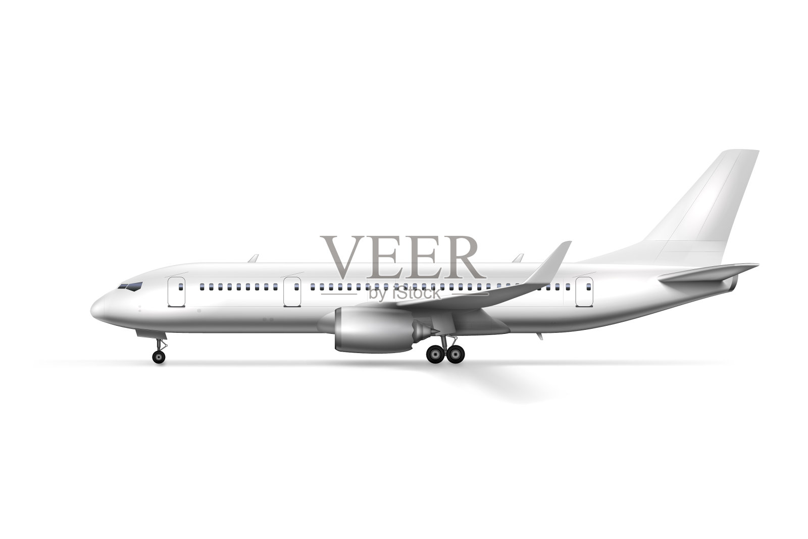 空白光滑的白色飞机或客机侧视图设计元素图片