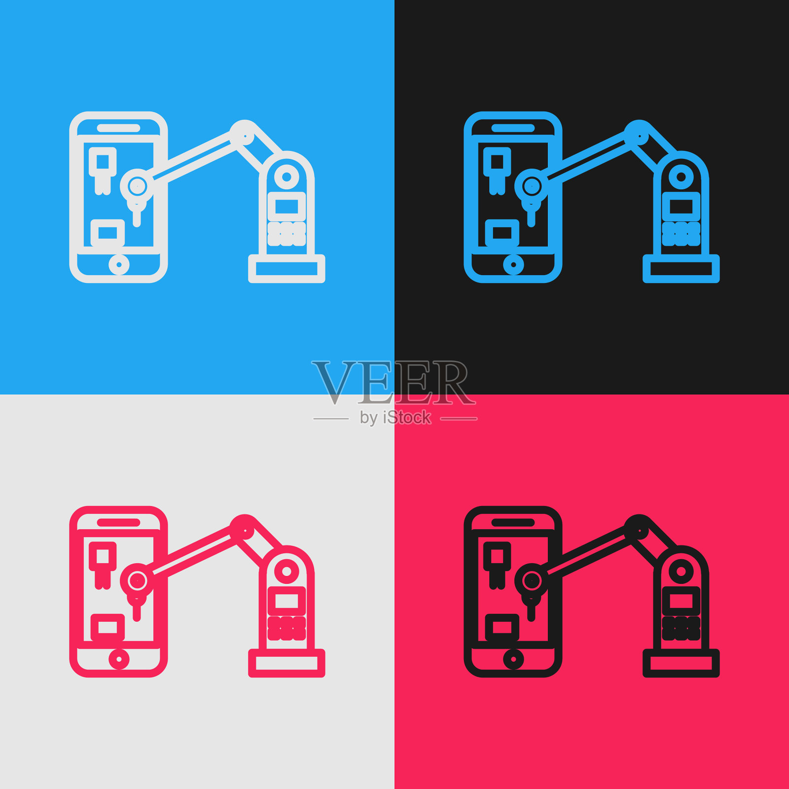 彩色线工业机械机器人手臂插画图片素材