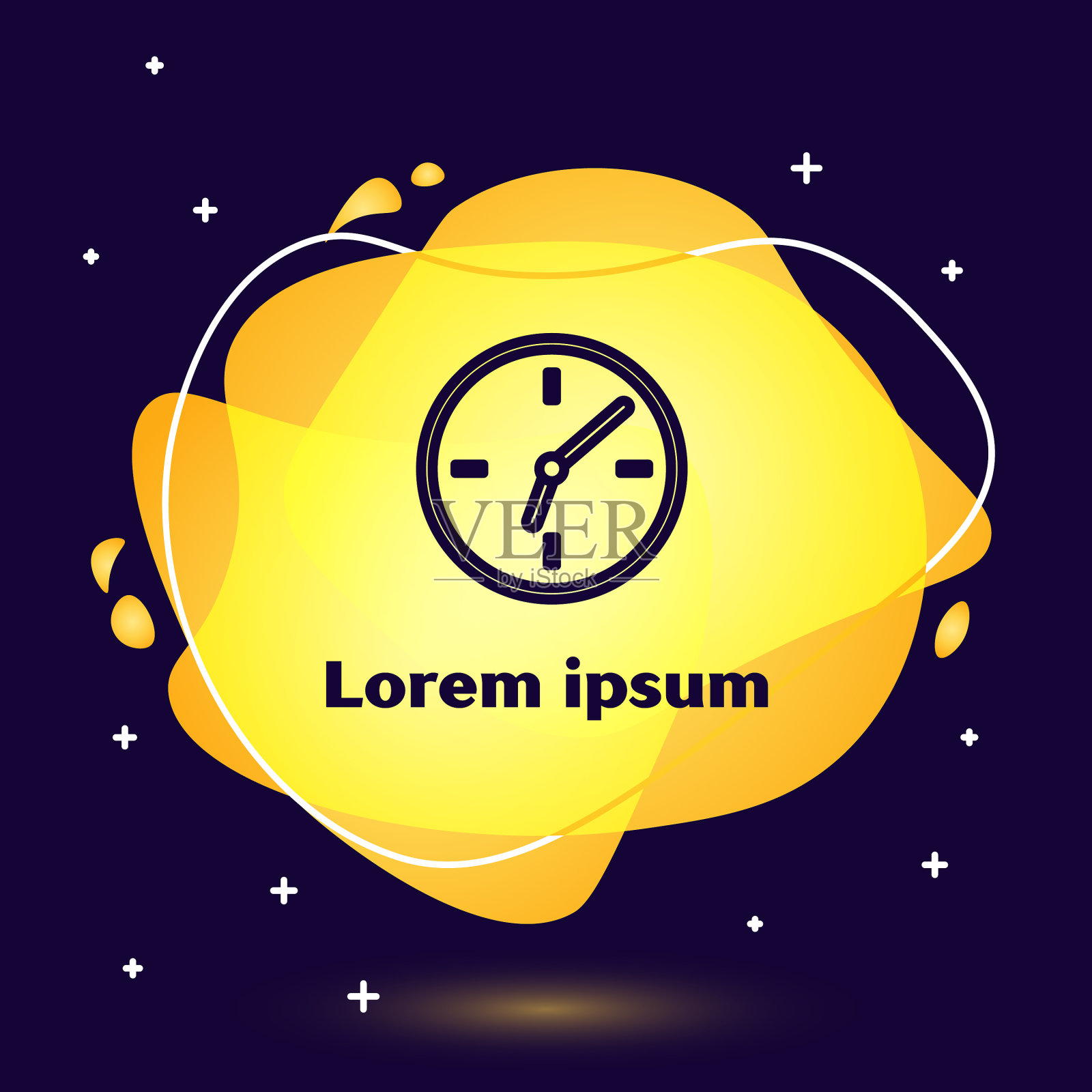 黑色线时钟图标隔离在蓝色背景插画图片素材