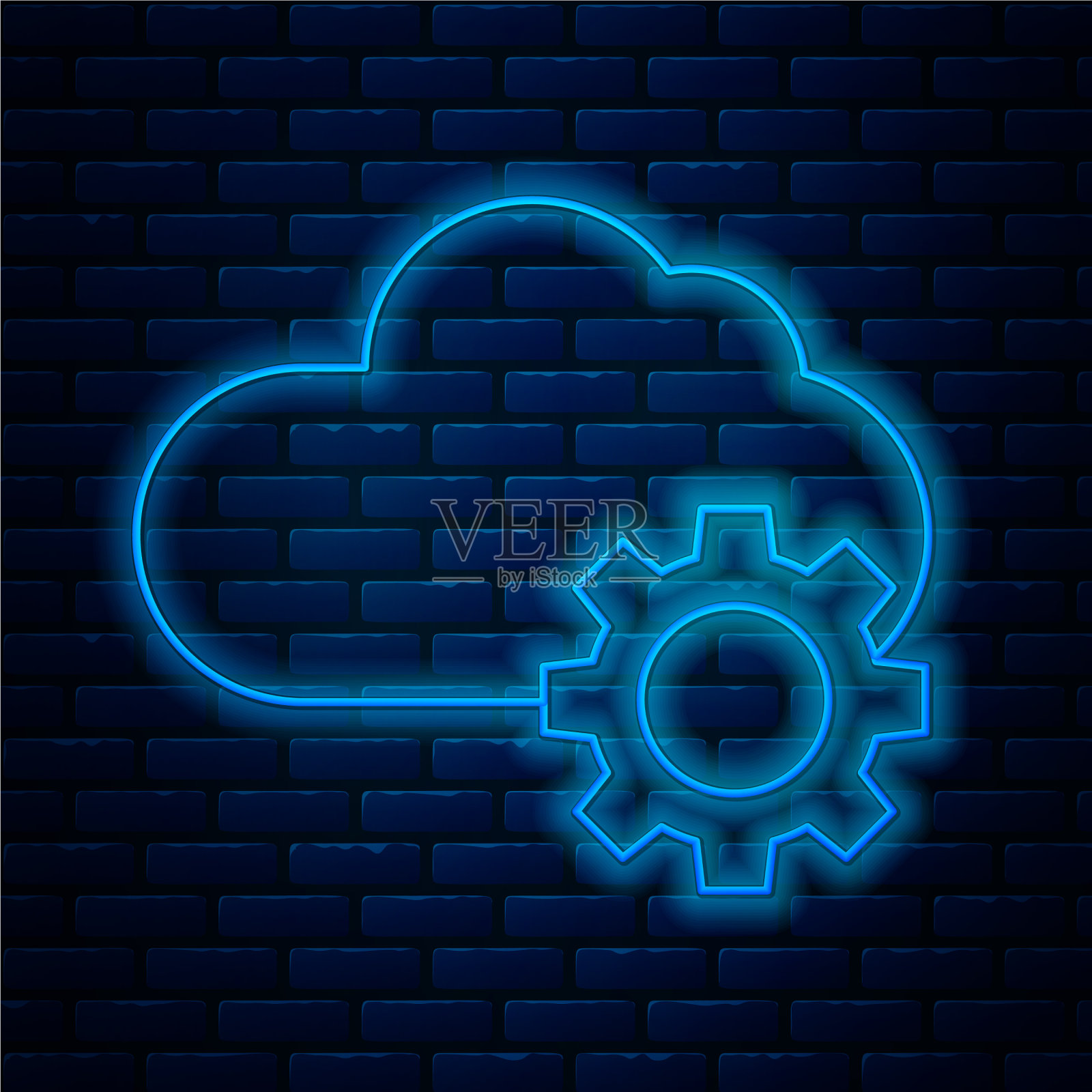 发光霓虹线云技术数据传输插画图片素材