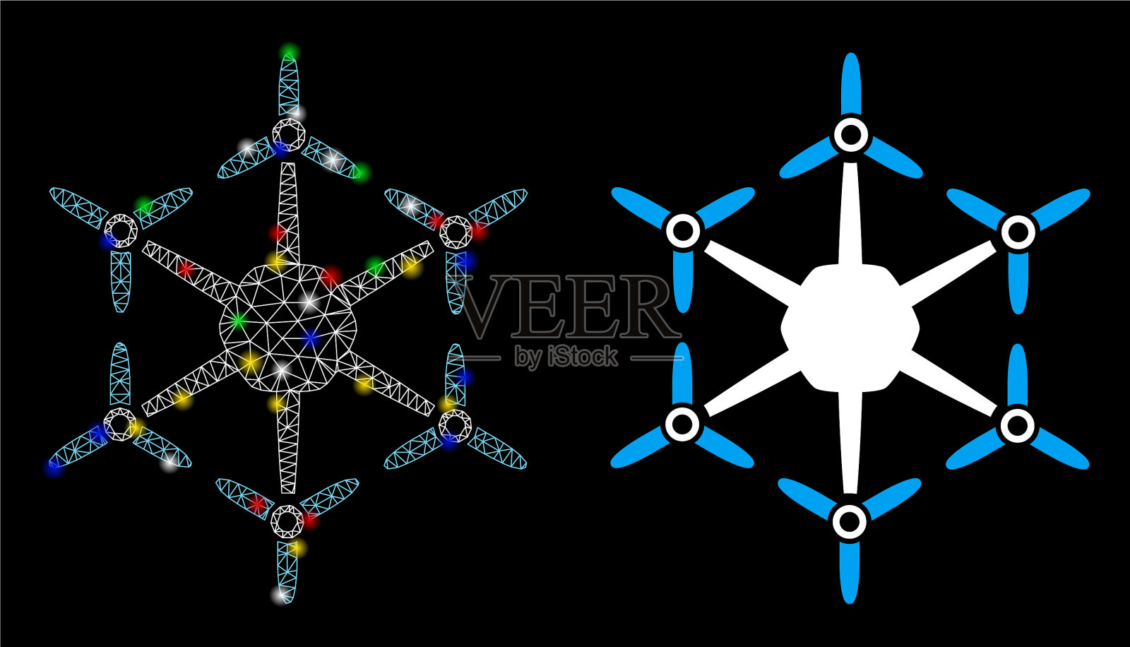 明亮的网格网络六旋翼与flash图标插画图片素材