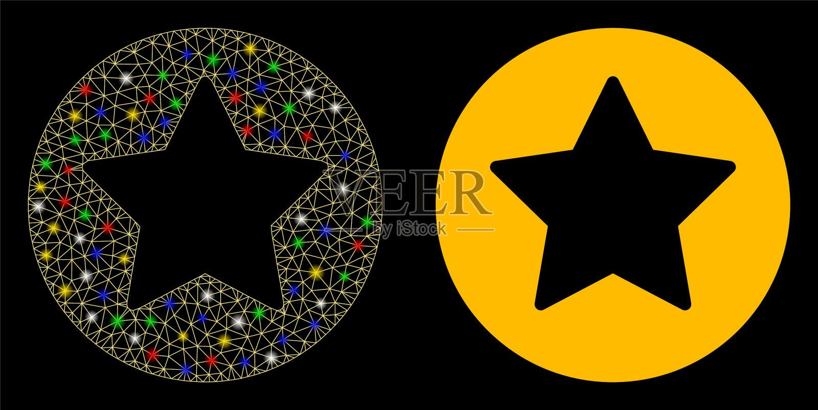 耀斑网网圆角星形图标与耀斑插画图片素材