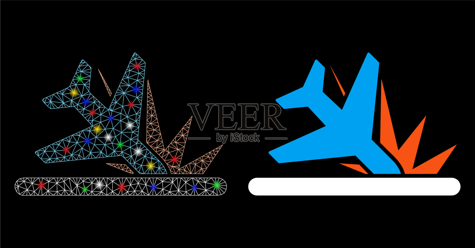 光滑网格2d飞机坠毁着陆图标插画图片素材