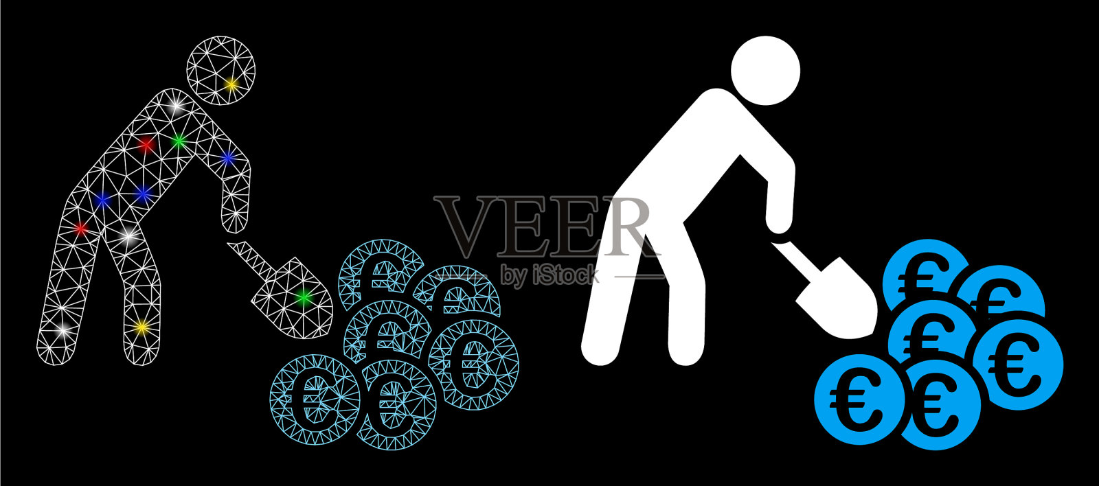 亮网线框人采欧元图标插画图片素材