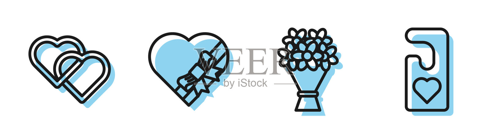 套行花束花两颗连心插画图片素材