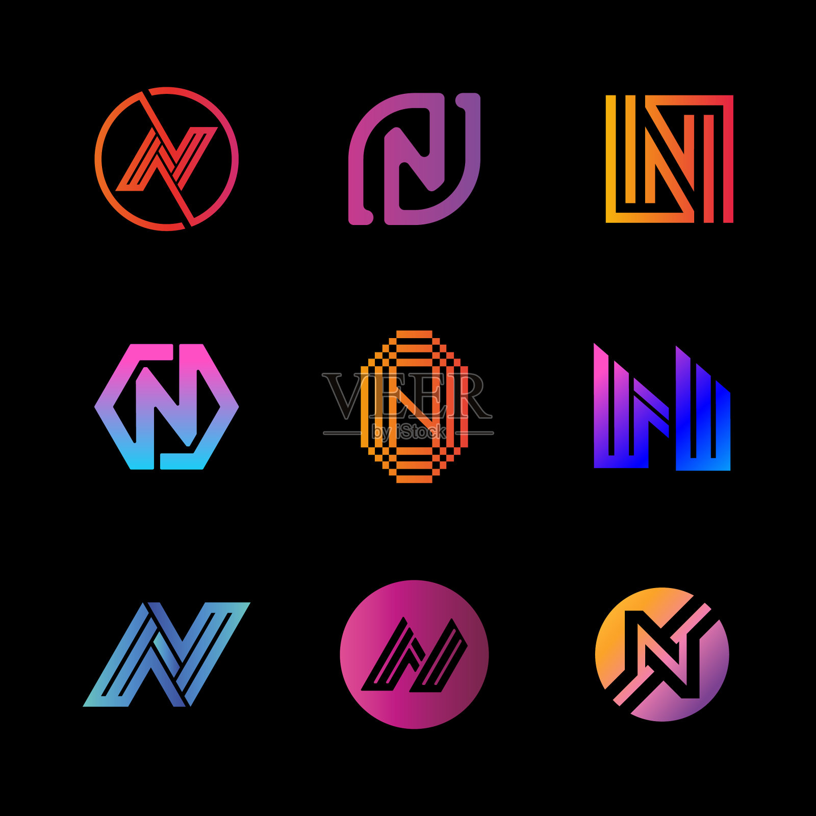 字母标志颜色渐变全彩色插画图片素材