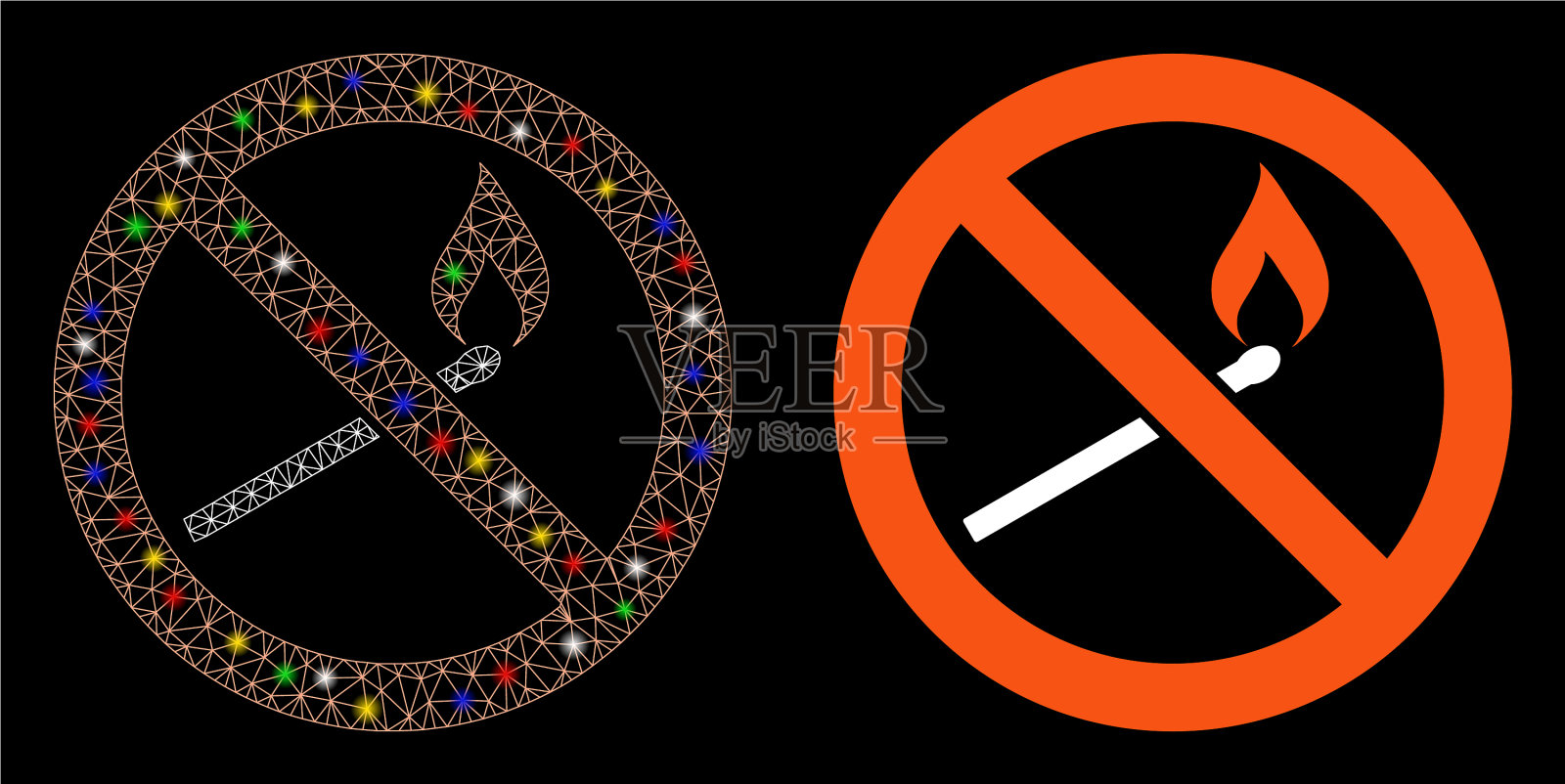 亮网线框禁止火柴火图标插画图片素材