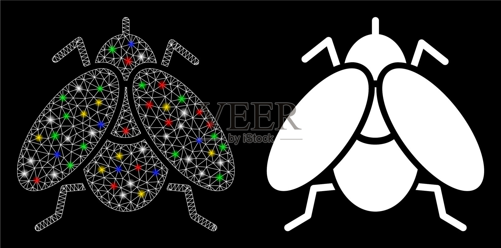 闪光网体蝇虫图标与闪光插画图片素材