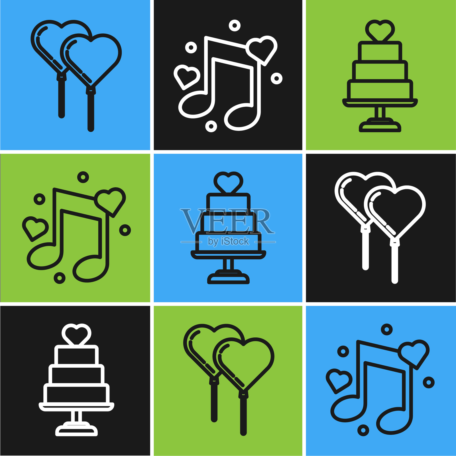 用丝带将气球系成心形插画图片素材