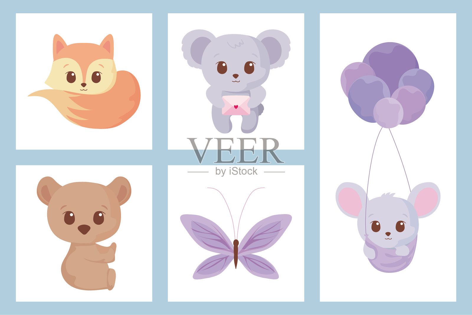 可爱的动物卡通图标设置设计插画图片素材