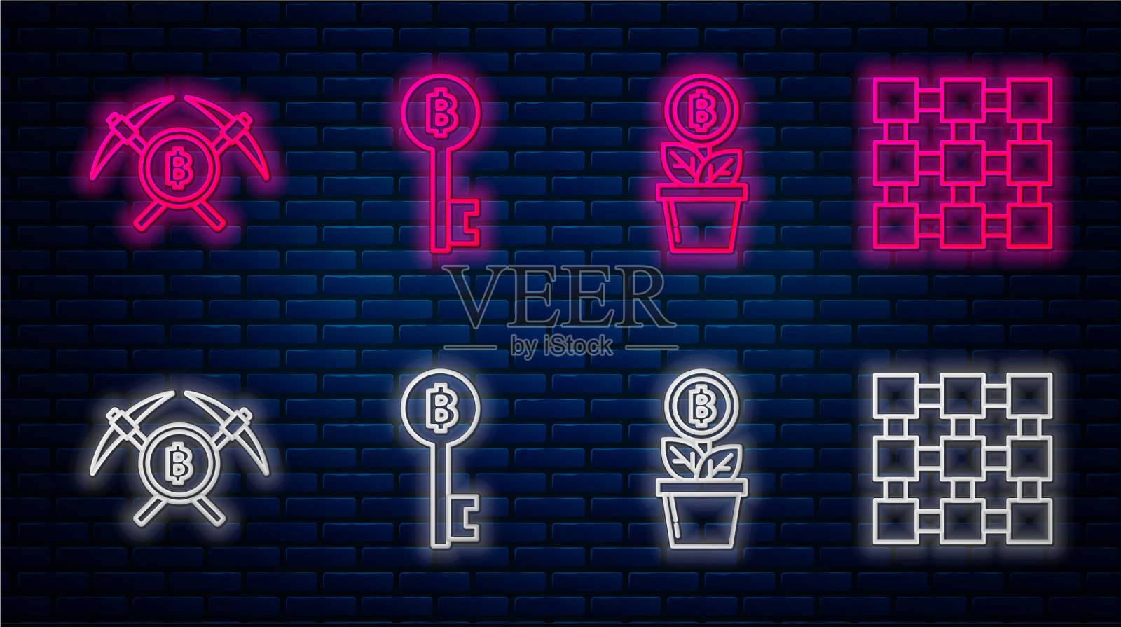 设置行加密货币比特币关键比特币工厂插画图片素材